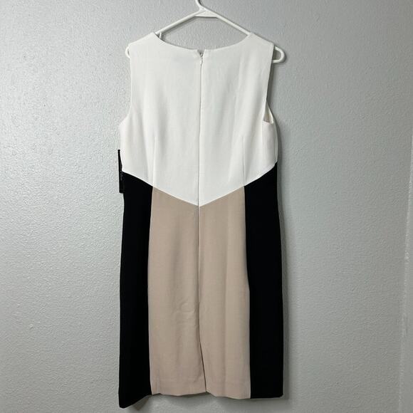 Tahari Dress Arthur S Levine Colorblock Size 10 Beige Multi Sleeveless - Picture 6 of 8